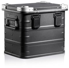 GUARDIQUE AluVault 029L – Alubox mit Deckel, Aluminium Aufbewahrungsbox, Alukiste, Spritzwassergeschützt, Staubdicht, Stapelbar - Transportbox mit Federgriffen für Werkzeug und Ausrüstung, Schwarz