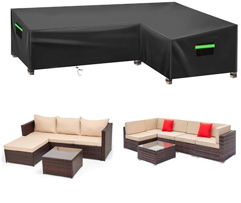 Neuradical 420D Gartenmöbel Abdeckung L-förmiger Gartensofabezug,Wasserdicht Rattanmöbelset Abdeckplane für Ecksofa (260x210x87x80/66cm)