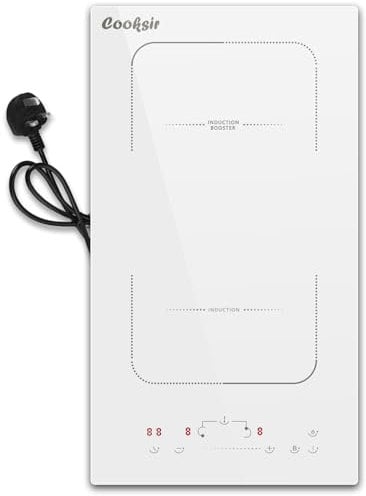 Cooksir Plug in Induction Hob 2 Ring, 30cm Built-in Electric White Induction Hob with Plug, 13 Amp 2800W Electric Hob with Flex Zone, 9 Power Levels, Child-safety Lock, Timer, Touch Control