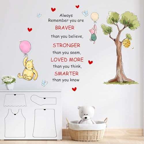 Winnie Wandaufkleber für Kinder, Winnie-Figuren-Aufkleber für Kinderzimmer, inspirierende, abnehmbare Wandaufkleber für Kinderzimmer, Schlafzimmer, Wohnzimmer, Spielzimmer, Wanddekoration