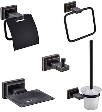 DRFGNF Porte-Serviettes Mural Noir pour Papier Toilette, Porte-Savon, Crochet Mural, matériel de Salle de Bain, Douche, WC, 5 pièces, Ensemble B