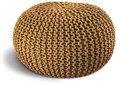 ELYFLAIR® handgefertigter Strickhocker Ø 55cm o. Ø 45cm I Sitzpouf Sitzpuff Bodenkissen Sessel Kissen Sitzhocker Sitzsack - mit eleganter Grobstrick-Optik - Dekoration Interieur (Gelb, Ø 55cm)