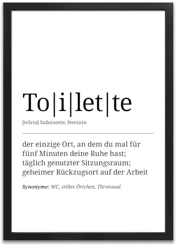 ARTFAVES® Poster Definition Toilette | Worterklärung Duden Lexikon Wanddeko Wandbild Spruch als Geschenk | mit Rahmen Holz Schwarz | 21 x 30 cm