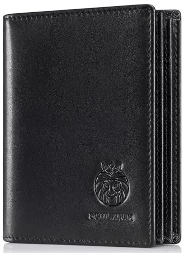 Schlatum Portefeuille RFID pour homme, en cuir véritable, grande capacité, avec 15 solts pour cartes, 2 poches pour espèces, noir, 4.7 H x 3.7 L x 0.8 W, Classique