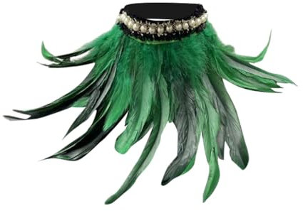 Generisch Krawatten Spange Ladies Gothic Style Feather Carnival Masquerade Pearl Lace Scarf Tie Bib Krawatte Himmelblau (Green, One Size)