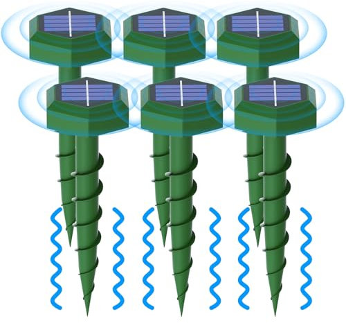 HULAXILOTI Maulwurf Vertreiber Solar 6 Stück, Ultraschall Maulwurfschreck, mit 3 Abschreckungsmodi, Geeignet zur Vertreibung von Maulwürfen und Anderen Nagetieren in Gärten Rasen (Sechseckig)