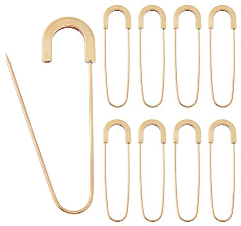 Hobbspring 9 Stück Sicherheitsnadeln Aus Legierung 79x21mm Sicherheitsnadel Clips Zum Nähen Gold Starke Nadeln Zum Basteln von Kleidung Metall Strapazierfähige Deckennadel Für Kleidung Pullover Schal