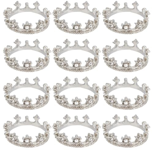 FREEBLOSS 12 Stück Puppenhaus Mini Krone Metall Mini Puppenkrone Silber Winzige Miniatur Kronen Mit Sternen Prinzessin Cake Topper Puppen Kopfbedeckung Zubehör für Erwachsene 0.8 * 0.2''