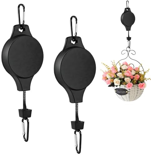 Lyivisk 2 Stück Blumenampel Einziehbarer Haken, Blumenkorb-Haken, Hochleistungs Blumenkorb Haken Aufhänger für Gartenkörbe und Vogelhaus Blumenampel (Schwarz)