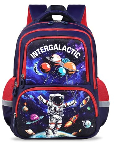 decalsweet Schulrucksack Teenager mit Brustgurt, 6-12 Jahre Lässig Kinderrucksack mit Reflexstreifen, Grosse Kapazität Leicht Rucksack Kinder, Kinderrucksack Jungen für Schule Reise (Planet Astronaut)