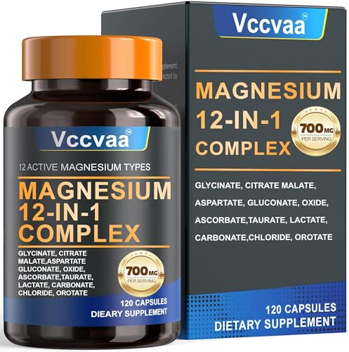 Magnesium Complex 700mg | 12-in-1 High Absorption Supplement | Glycinate, Citrate, Malate, Taurate & More | Sleep Support, Muscle Cramp Relief, Stress, Heart, Bone & Nerve Health | 120 Vegan Capsules