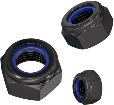 HAISHANG 30 Piezas Tuercas Hexagonales M5 A2 V2A de Acero Inoxidable, Autoblocantes DIN985 con Insertos de Nylon, Tuercas de Bloqueo Negras para Pernos y Tornillos