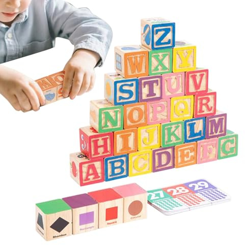 Ruwshuuk Holz Buchstaben Bausteine,Farbige Holz Lernpuzzle Spielzeug,Vorschule Feinmotorik Sensorik Bausteine - Für Kleinkinder Mädchen Kindergarten Vorschule Klassenzimmer Zuhause Kinderzimmer Reisen