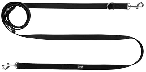 Chaba Hundeleine für Mittelgroße und Grosse Hunde mit 2 Karabinern | Spaziergang mit Zwei Hunden gleichzeitig | Verstellbar 1.35-2.6m | Breite 3cm | 2 Tragevarianten | Dog Leash | SCHWARZ, XXL