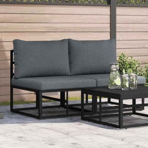 Owoxanthellate Gartenlounge 2er Set Schwarz 140x71,5x71 cm Metall Outdoor Sofa mit Kissen, modernes Design wetterfest klein für Balkon Terrasse Gartenmöbel