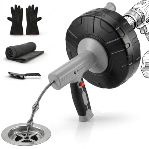 Desatascador de Tuberías Profesional 10 m – Cable y Muelle de Acero Flexible para Fregadero, Ducha y WC | Sirga Desatascador para Desagües sin Productos Químicos con Guantes, Cepillo, Toalla y Manual.