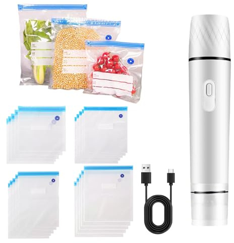 Machine Sous Vide Alimentaire Portable, 60 kPa Appareil Sous Vide Alimentaire avec 20 Sacs Sous Vide, Pompe à Vide Alimentaire pour Conservation Aliments, Fruits, Légumes