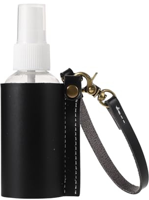 TIDTALEO Porte-bouteille de Voyage Rechargeable 60ml en Cuir Pu Noir Porte-clés, Flacon Vide Portable pour Gel Mains et Usage Quotidien
