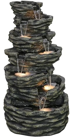 Dehner Gartenbrunnen Roccia, LED Beleuchtung warmweiß, Steinoptik, inkl. Pumpe/Trafo, 87 x 81.5 x 150 cm, 44.5 kg, Polyresin, braun/grau