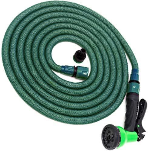 Expandable Garden Hose for All Taps with 8 Functions Spray Gun, Dark Green, 15 M