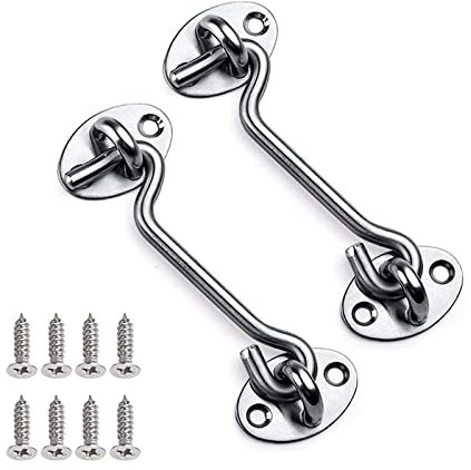 Cabin Door Hook and Eye Latch Lock Shed Gate,2Pcs Catch Silent Holder Stainless Steel Heavy Duty Gate Latch for Garage,Door,Window 4 100mm