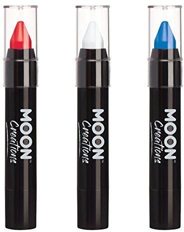 Face Paint Stick Body Crayon by Moon Creations | Coronation King Charles Union Jack Red White Blue Set of 3 | 3.2g | For Kids, Adults, Fancy Dress, Festivals, Halloween