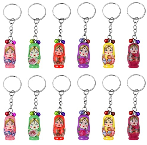 12 Stück Russische Matroschka Schlüsselanhänger Aus Holz, Mini Puppen Anhänger Für Schlüssel Taschen Und Rucksäcke Buntes Design Partygeschenk Und Dekoration FüR Kinder