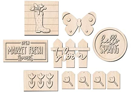 Accessoire High Tech Insolite Décor de bois décor fleur décor mini printemps frais à plusieurs niveaux pour Pâques printemps maison plateau plat cuisine décorations de marché Téléphone (C-A, One Size)