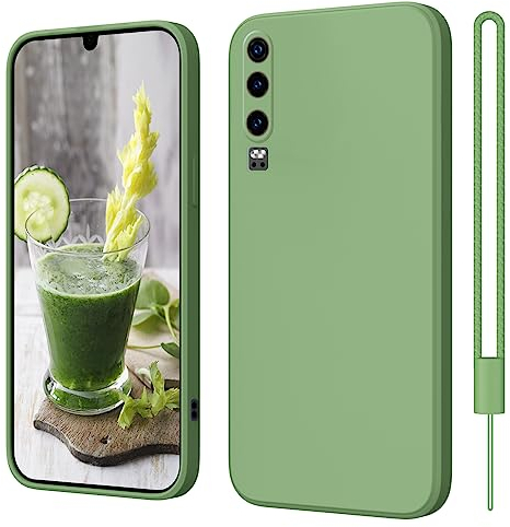 ElestBela Huawei P30 Hülle Silikon Case, Hanyhülle Huawei P30 Case Ultra Dünn mit Microfiber, Kameraschutz und Bildschirmschutz, Kratzfeste Hülle für Huawei P30 Matchagrün