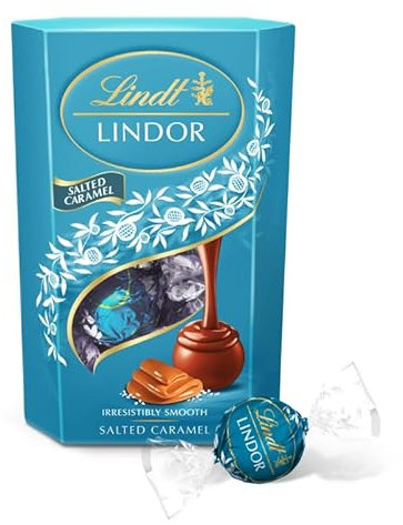 Lindt bombones LINDOR CORNET de Caramelos Salado, delicioso bombón con interior de caramelo salado cremoso, 200g, aproximadamente 16 bombones