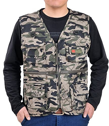 Xmiral Herren Casual Outdoor Arbeit Angeln Reise Foto Cargo Weste Jacke Multi Taschen Axel Shirt Herren (Khaki,Khaki)