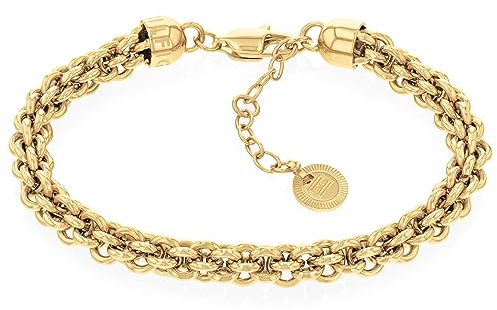 Tommy Hilfiger Schmuck für Damen: 23K Vergoldetes Kettenarmband aus Edelstahl und Passende Halskette
