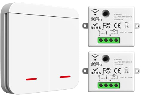 ARCELI Interrupteur Sans fil kit, 433Mhz interrupteur sans fil et récepteur 2200W/10A, 1 interrupteur RF et 2 récepteur, Interrupteur d'éclairage, Intelligent switch sans fil intérieur 30-50M