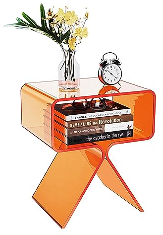 beaka Hochwertiger Acryl Nachttisch Beistelltisch Modernes Design Clear Home Decor Display Endtisch Heimdekoration, Kaffeetisch Beistelltisch Mit Zeitschriftenständer, Couchtisch (Color : Orange)