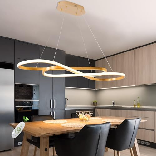 Lámpara de Araña LED Dorada para Iluminación de Isla de Cocina, Lámpara Colgante LED Moderna de 100 Centímetros, Altura Ajustable, Lámpara de Comedor de Oro Cepillado Sobre Mesa