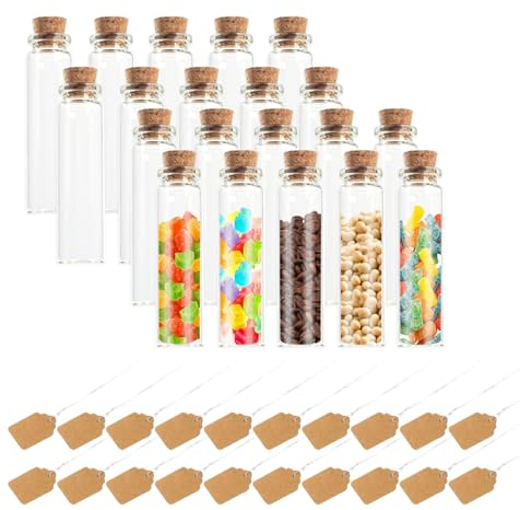 DHWEKU 20 Stück Reagenzglas mit Korken Glas, Reagenzgläser mit korken 22mm*80mm, kleine Glasflaschen - Gewürzgläser klein Gastgeschenke Hochzeit