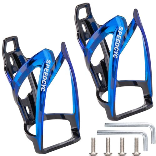 SPEEDCYC Bike Water Bottle Holder Ultra-Light Bicycle Bottle Cage with Screws Tool, Universal Cycling Cup Holder for MTB, Mountain Bikes,Blue 2 Pack