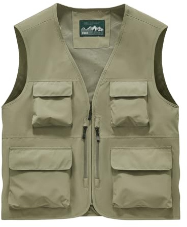Sukany Men's Safari Utility Fishing Vest Work Travel Cargo Gilet Tool Military Tactical Shooting Waistcoat Outdoor Clothing Multi Pocket Jacket Fisherman Costume