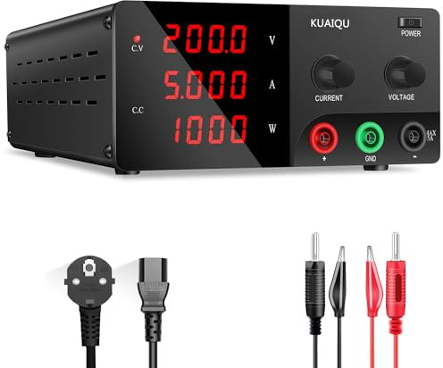 KUAIQU Fuente de Alimentación Regulable 200V 5A 1000W Alta Tensión Fuente de Alimentacion de Banco con Codificador Alta Potencia Alimentación de Laboratorio Ajustable con Salida Estable y Precisa