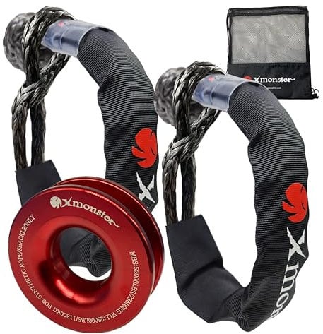 X MONSTER Soft Synthetic Road Recovery Rope Tow Shackles for Sailing SUV Off Road Towing ATV Recovery (2PCS 1/2in x 22in - 68,200LBS Shackles + 1 Snatch Pulley Ring)