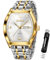 OLEVS Herrenuhr Quadrat Geschäft Diamant Analog Quarz Datum Luxus Männer Uhr Weißes Zifferblatt Edelstahl Wasserdicht leuchtende Zwei Ton Armbanduhr