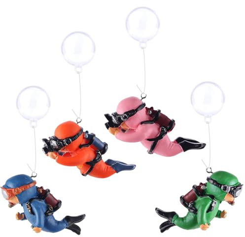 OWLMATE Lot de 4 décorations d'aquarium, accessoires de paysage, pour aquarium et aquarium, maison, bureau, vert et rose