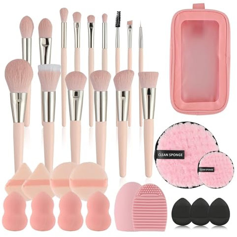 LHLXZQ Makeup Brush Set, Travel Beauty Tool Set with Makeup Sponge, Powder Puff, Brush Cleaner, Professional Facial Brushes for Foundation, Concealer, Eyeshadow, Blush#4
