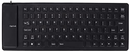 Oreilet Faltbare Silikon -Tastatur, Tragbarer Wasserdicht Stillrollbarer Tastatur für PC -Laptop, USB Kabel Rollup, Flexibel, öld, Staubdest (Black)