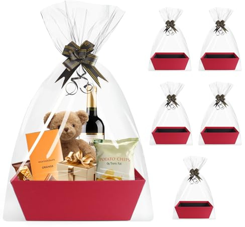 Geschenkkörbe leer，geschenk körbchen，körbe für geschenke，präsentkorb leer | Für Urlaub-Geburtstag, Hochzeit, Weihnachten, Valentinstag, Erntedankfest, Ostern, Halloween, [5er-Pack] (Rot)