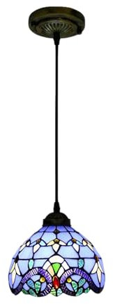 NHPJFDC Lámpara de Techo Colgante Estilo Tiffany Barroco Azul de 8 Pulgadas, con vitrales Color Crema, Estilo Retro, Ideal para Restaurante, Pasillo, Cocina, Bar, iluminación Colgante, Azul.