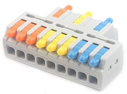 JOYELEC 3IN-9OUT Electrical Wire Connectors,6PCS D3-9 Quick Crimp Wire Terminal Block 0.08-2.5(4.0) mm²,250V,32A，3 Conductor Lever Nut Compact Splice Connector for DIY Splicing