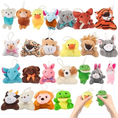 Phlognfy Mini Stofftiere Set, 24Pcs Kleine Plüschtier Kuscheltier, Kleine Geschenke Kinder, Mini Tiere Stofftiere Schlüsselanhänger, für Jungen Mädchen Weihnachtsgeschenke