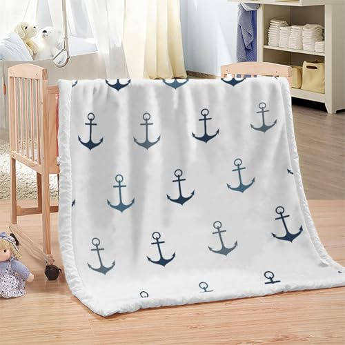 XPINGO Anker Kuscheldecke Sherpa Decke 100x130 cm Mikrofaser Super Weich Warme Winter Blanket 3D Maritim Wohndecke Fleecedecke Flauschige Sofadecke für Sofaüberwurf Tagesdecke（Stil 82-3）