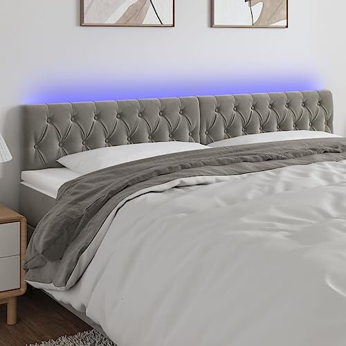 QJBSAVVA LED Kopfteil für Bett 200 cm Samt Hellgrau Höhenverstellbar RGB Beleuchtung Weiches Wandpolster für Schlafzimmer und Jugendzimmer